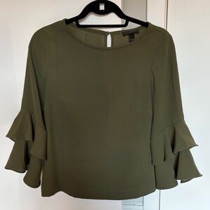 J.Crew | Size 2 | Elegant Olive Green Ruffle Sleeve Top